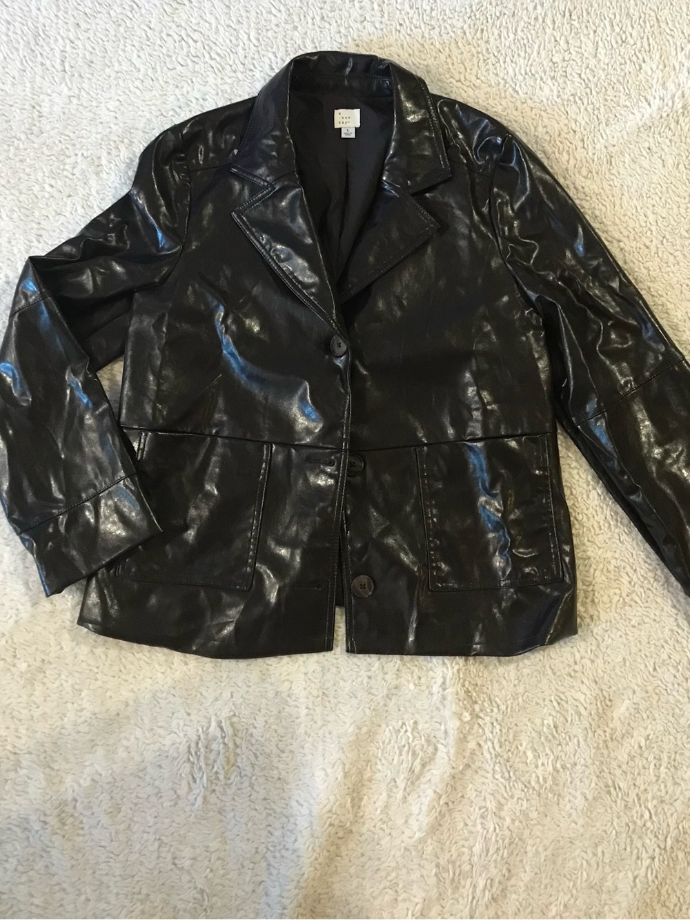 a new day Brown Faux Leather Button-Front Blazer